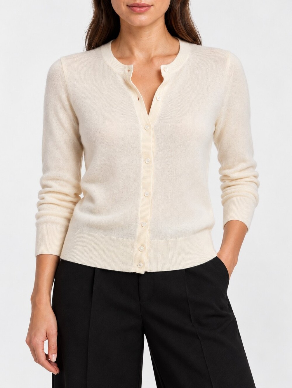 Lord & Taylor 100% Cashmere Cardigan Ivory Cream Button Front Quiet Luxury M